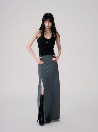 Straight Mid-waist Long Slit Skirt