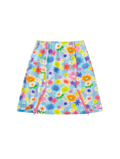 Fuzzy Flower Print A-line Skirt