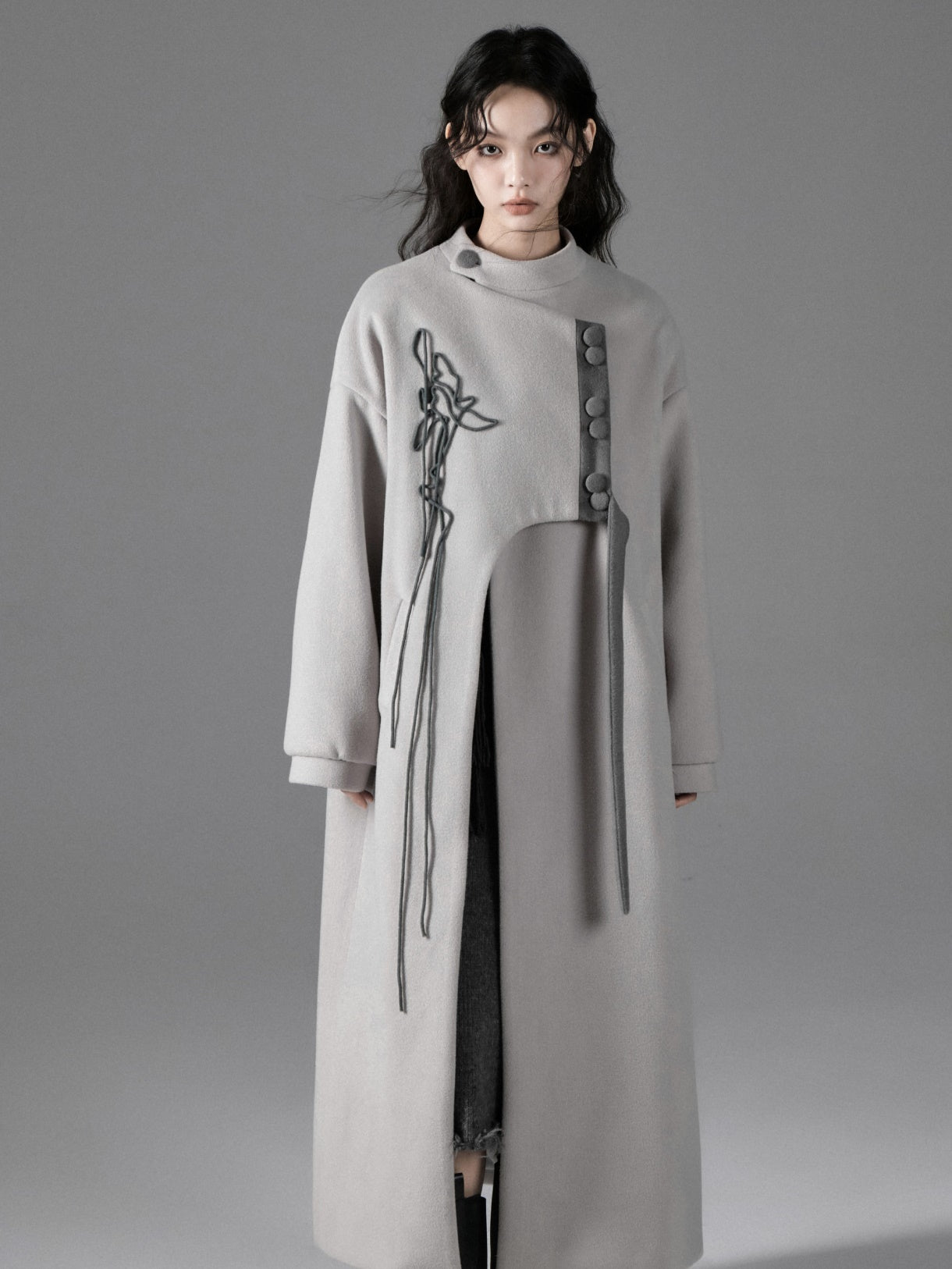 Chinese Style Asymmetry Mid-length Coat