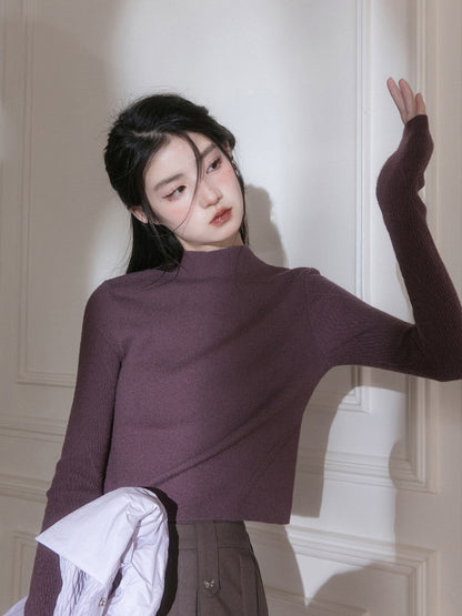 Bottle-neck Slim Knitted Bottoming Shirt