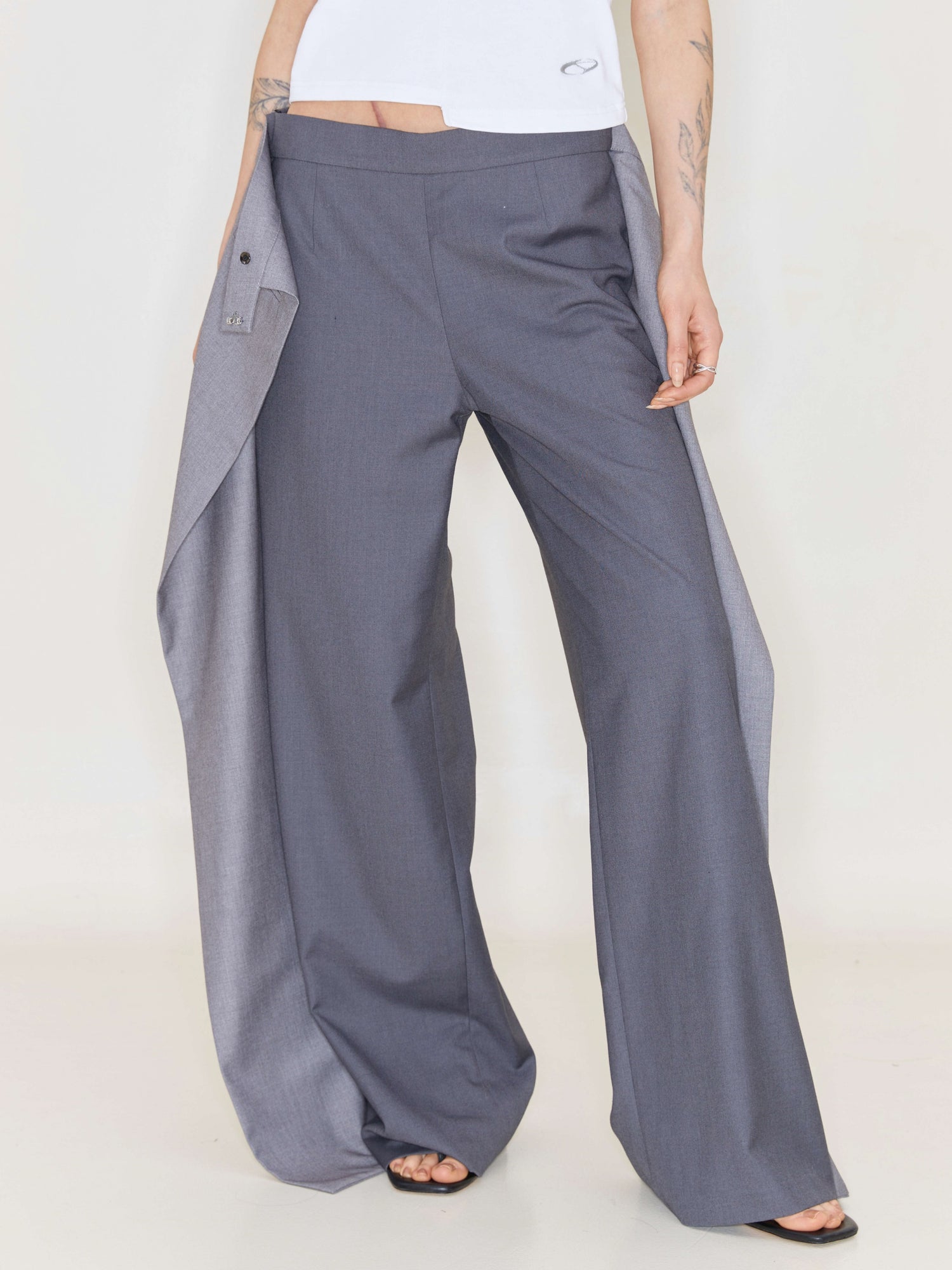 Folding Waist Pleated Wide-Leg Pants