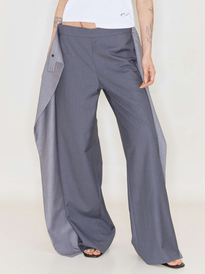 Folding Waist Pleated Wide-leg Pants