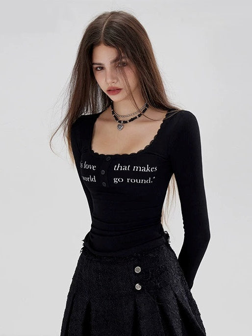 Elastic Tight-fitting Letter Printed Bottoming Shirt