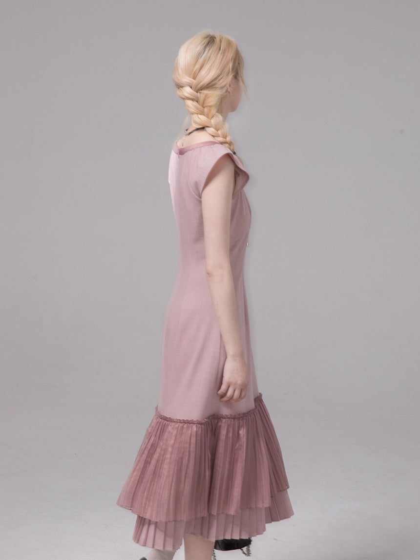 Layered PLEATED FLYING SLEEVE DRESS