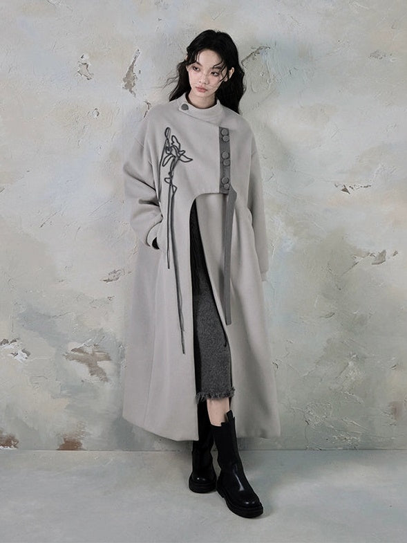 Chinese Style Asymmetry Mid-length Coat