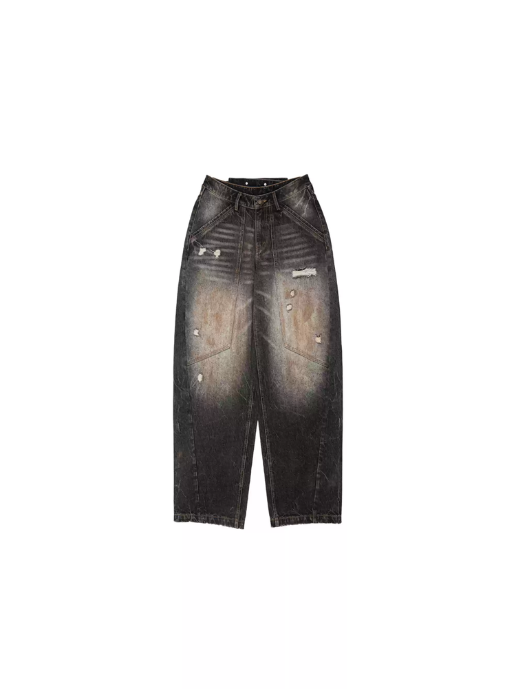 Denim Casual Washed Damage Crash Wide-Pants