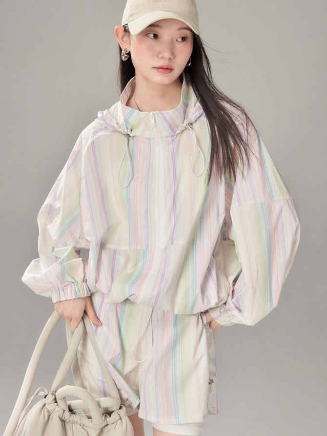 Rainbow Striped Windbreaker ＆ Short Pants