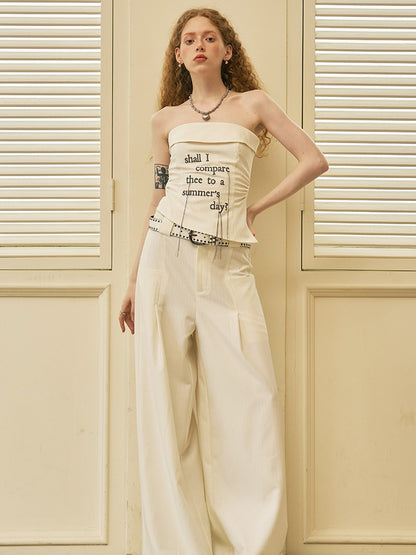 Tassel Letter Embroidery Bare-top &amp; Wide-Leg Pants