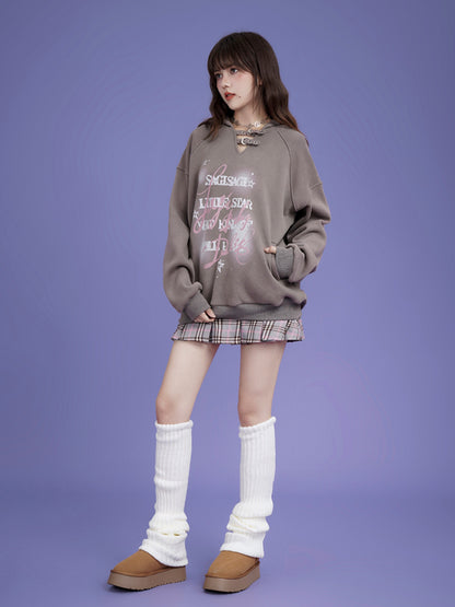 Letter Print Strap Pullover Hooded