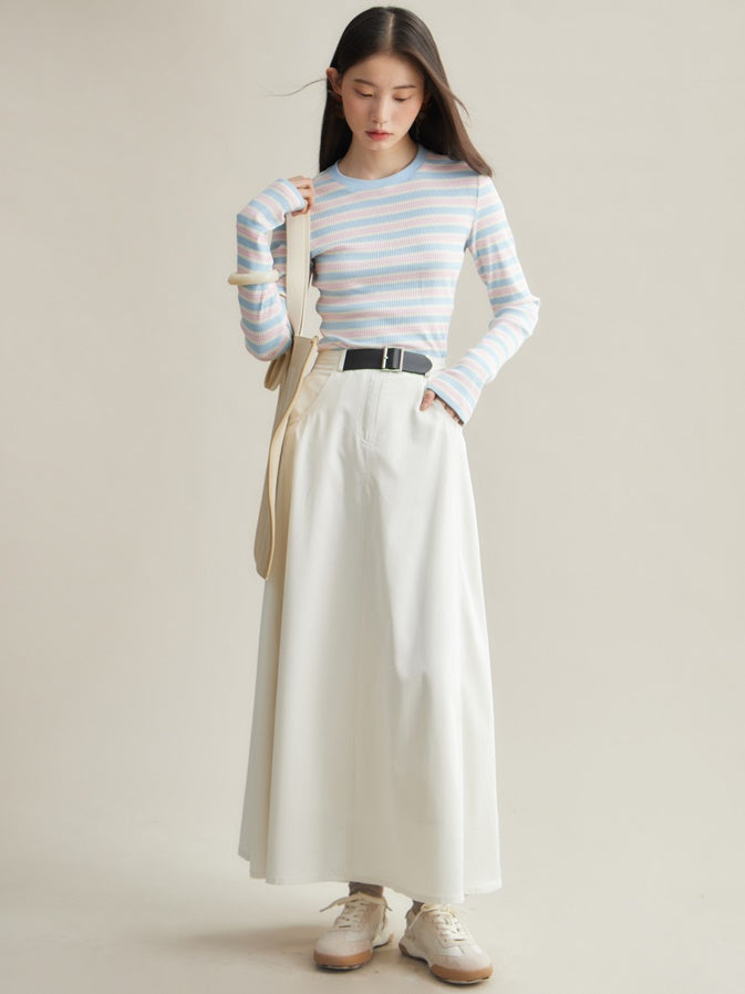 Mid-length Belt Decorated A-line Skirt