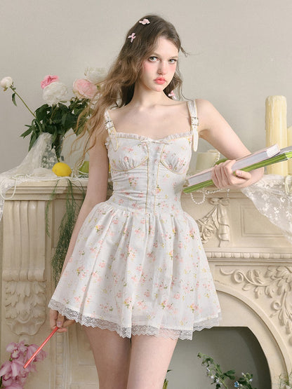 French Lace Floral Strap Dress