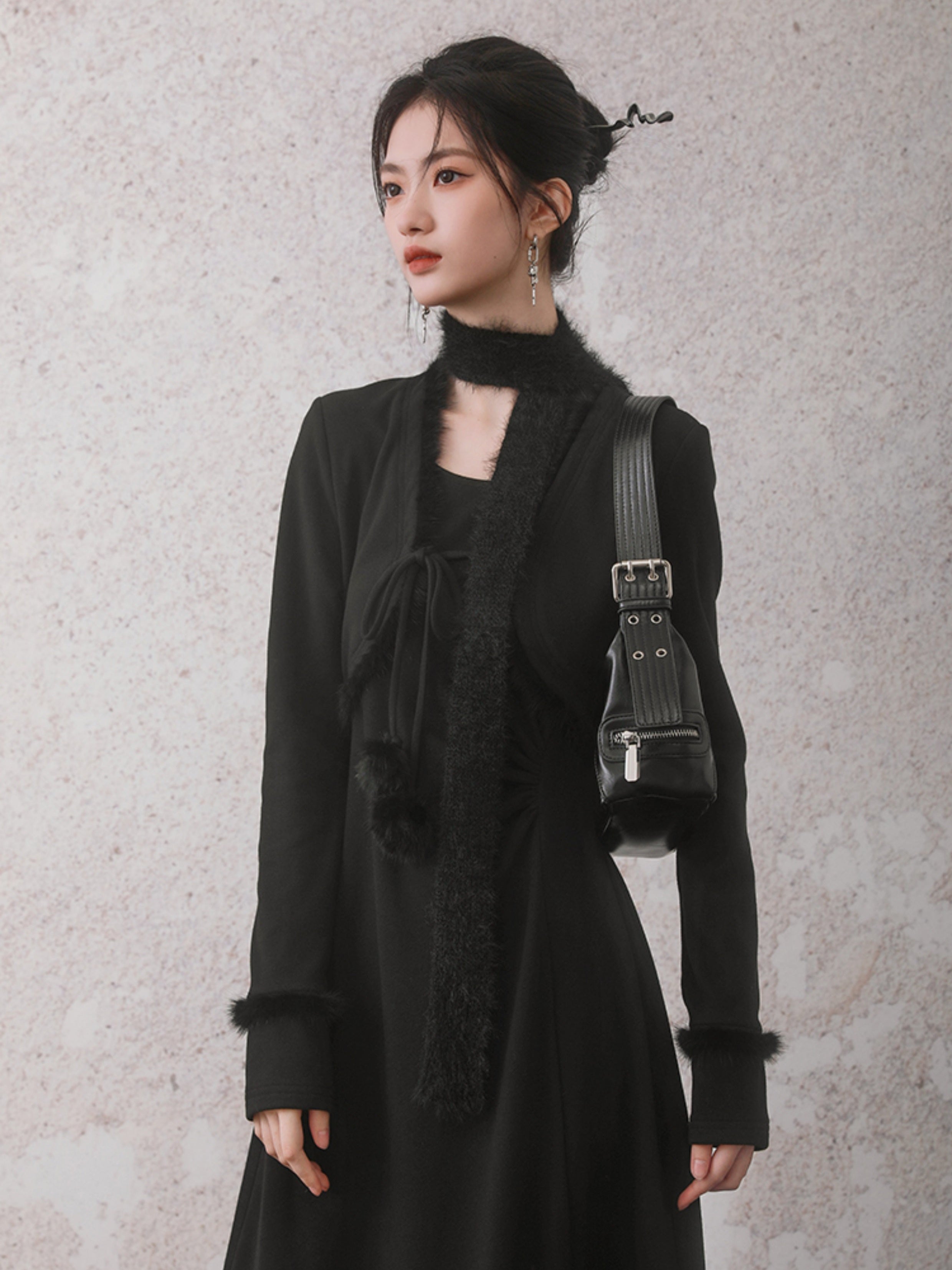 Fur Edge Chinese Style Fake Two-piece Dress