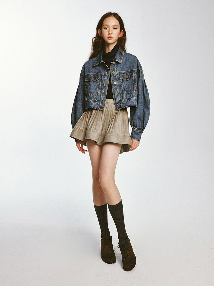 Volume Sleeve Denim Short Jacket