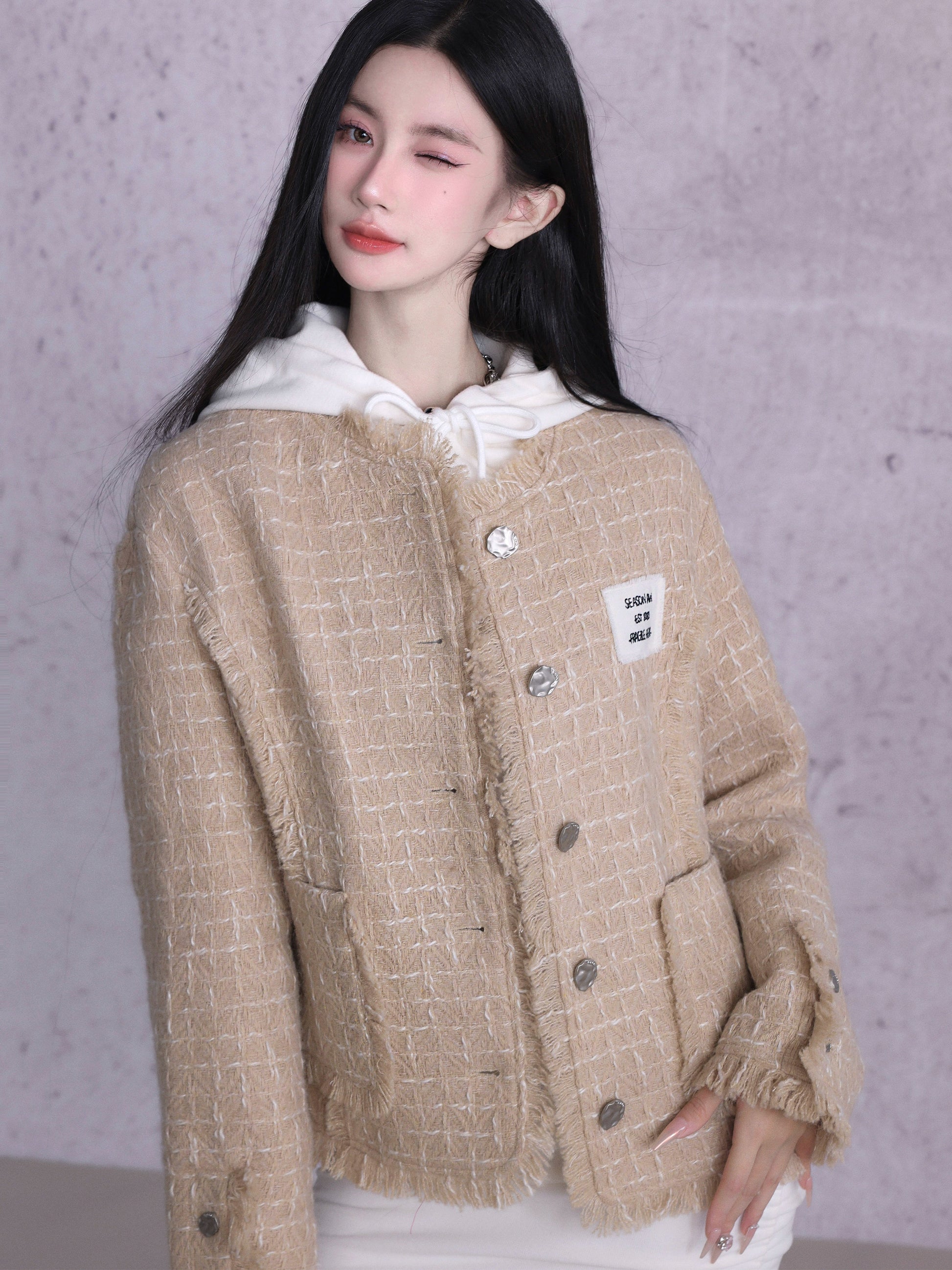 Randplaid Casual Tweed Jacke