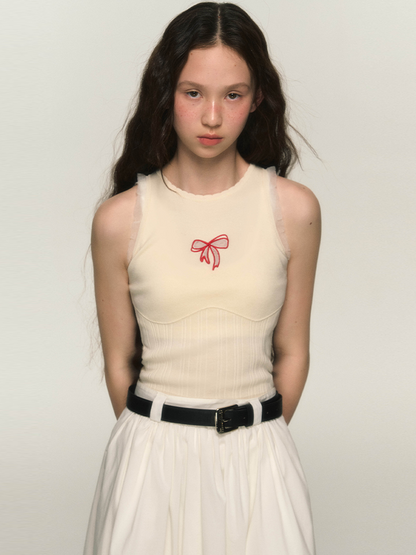 Hollow Bowknot Embroidery Tank Top