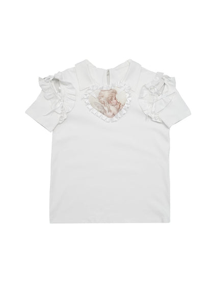 Angel Heart Love Print Polo Kurzarmding T-Shirt