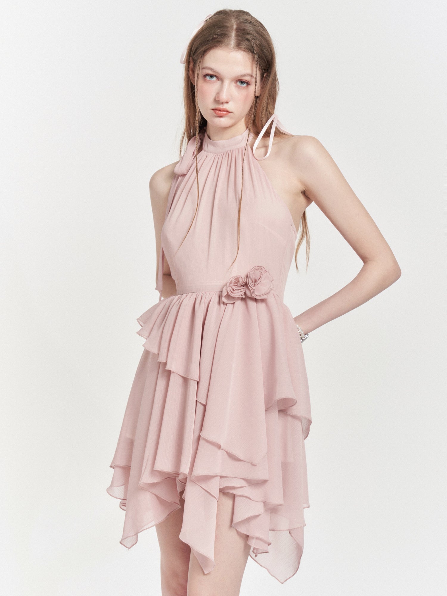 Hanging Neck Slim Chiffon Kleid