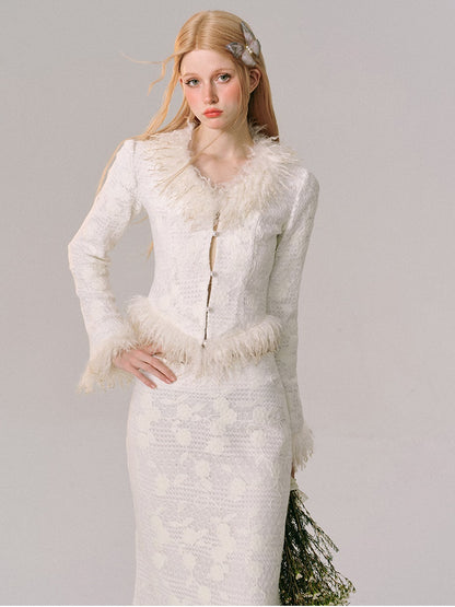 Fur Edge Lace Short Jacket ＆ Mermaid Skirt