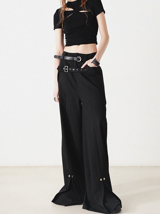 Wide Leg Pants With Belt Pocket