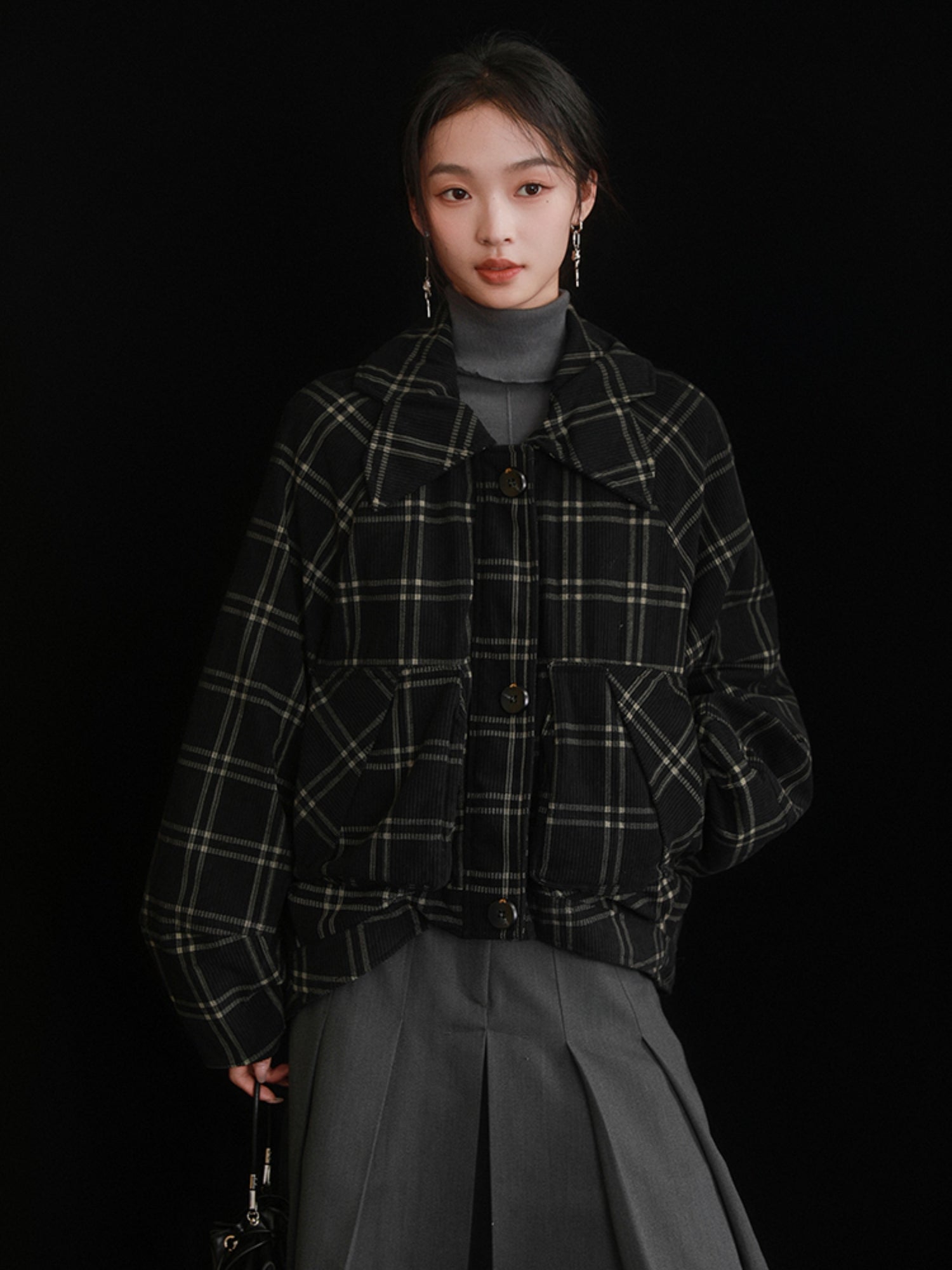 Furlar abnehmbares Design Plaid Cord Down Jacke