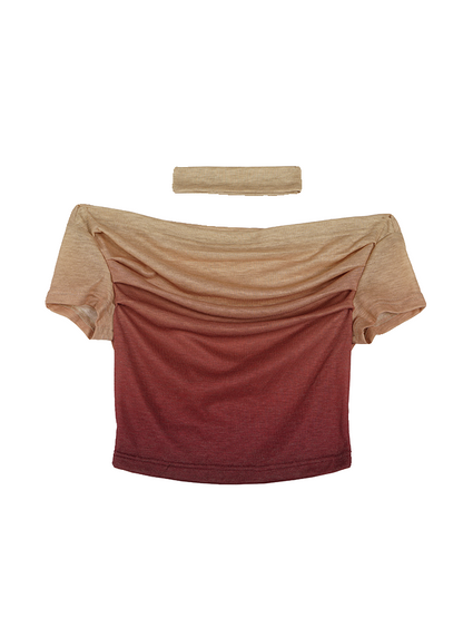 Off-shoulder Gradient Short-sleeved T-shirt