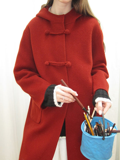 Vivid Hoodie Oversize Wool Simple Long-Coat