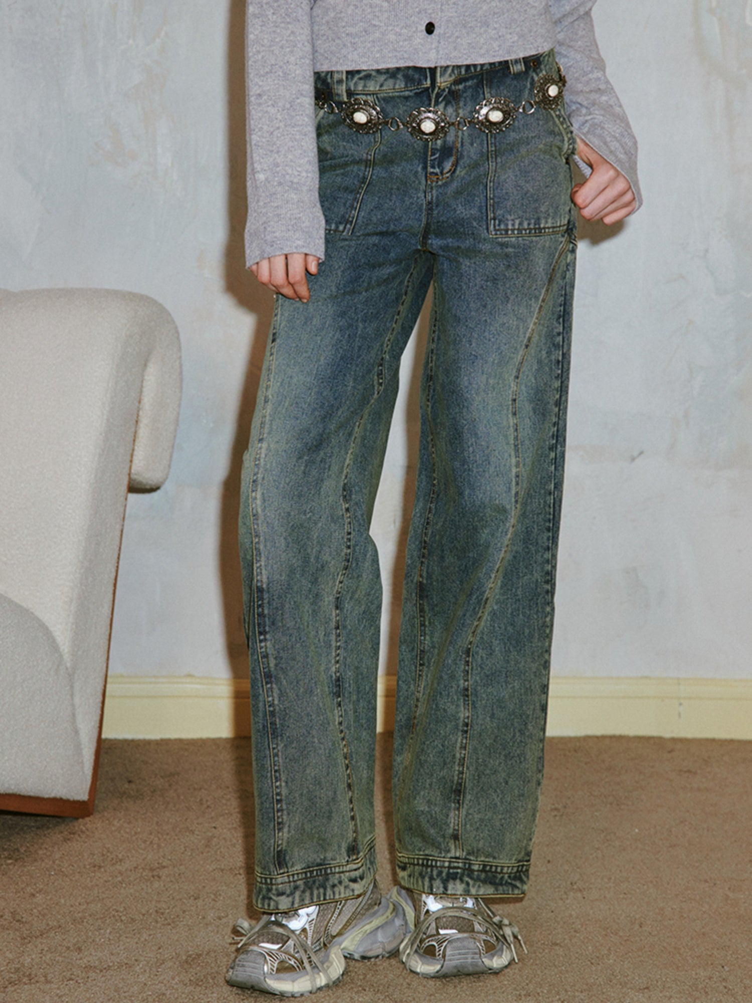 Retro gewaschene Design Strait Jeans