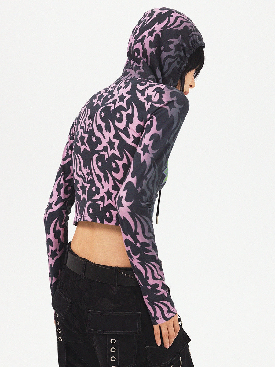 Dragon Print Short Hooded Cutsew