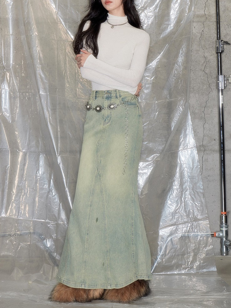 High-waisted Mermaid Denim Skirt