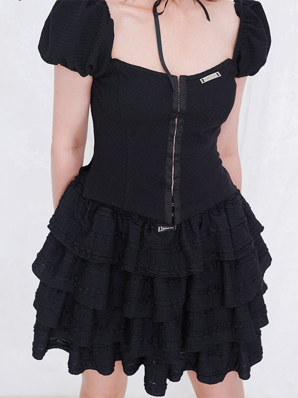 Corset Design Top ＆ Puffy Cake Skirt Pants