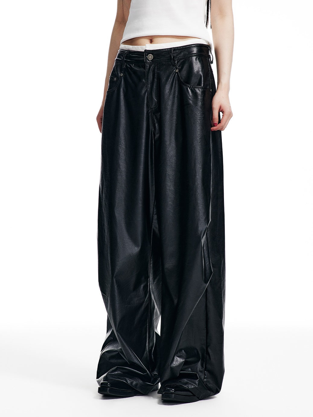 Oil Leather Street Wide-leg Trousers