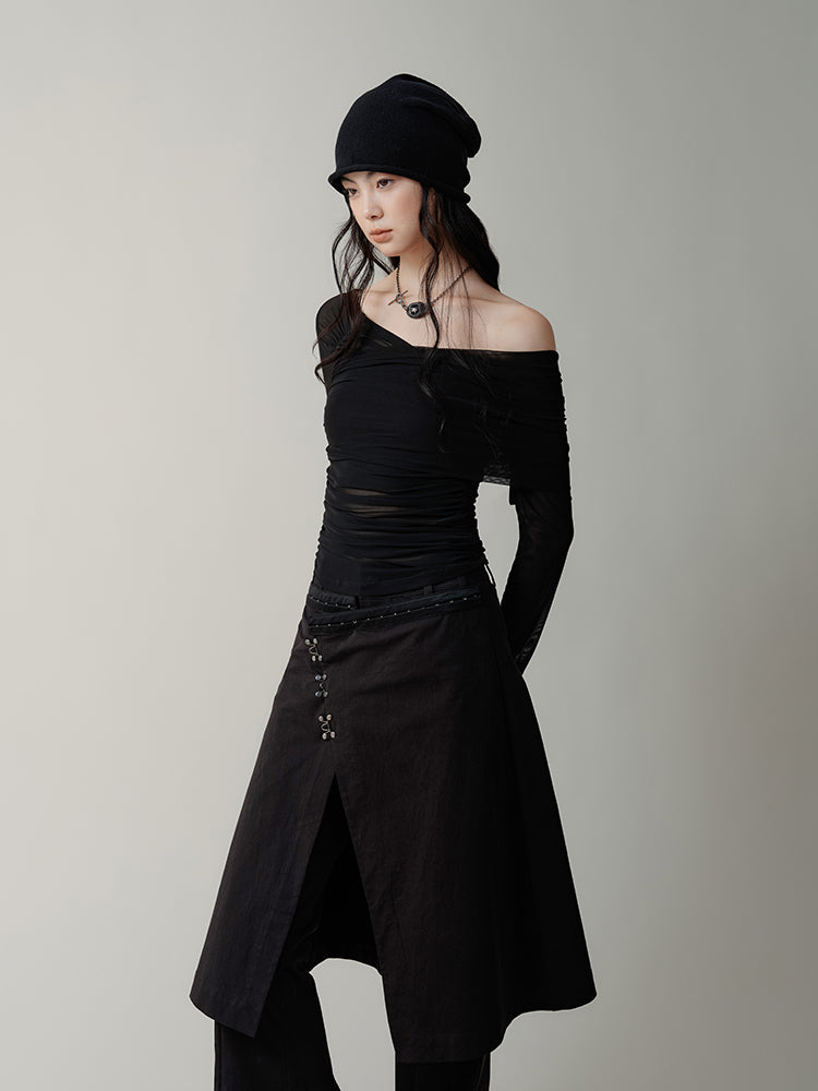 Metal Hook Fake Two-piece Micro-elastic Skirt Flared Pants