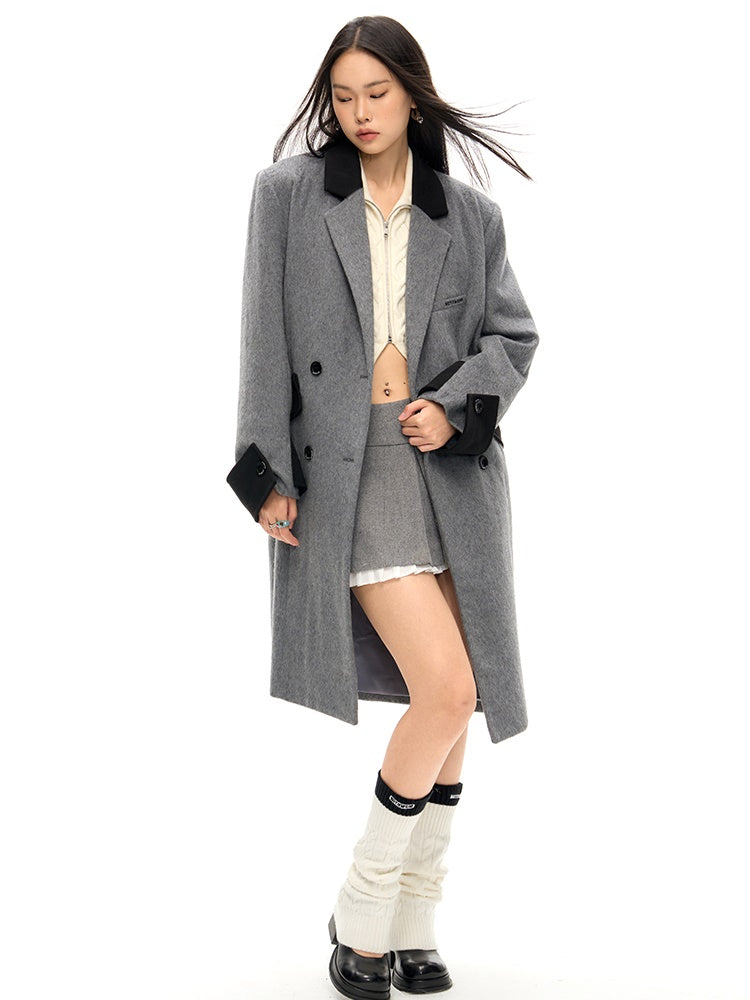 Retro Spliced Long Chester Coat