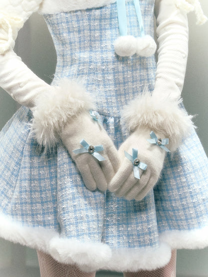 Snow Princess Bow Fur Ball Suspender Dress