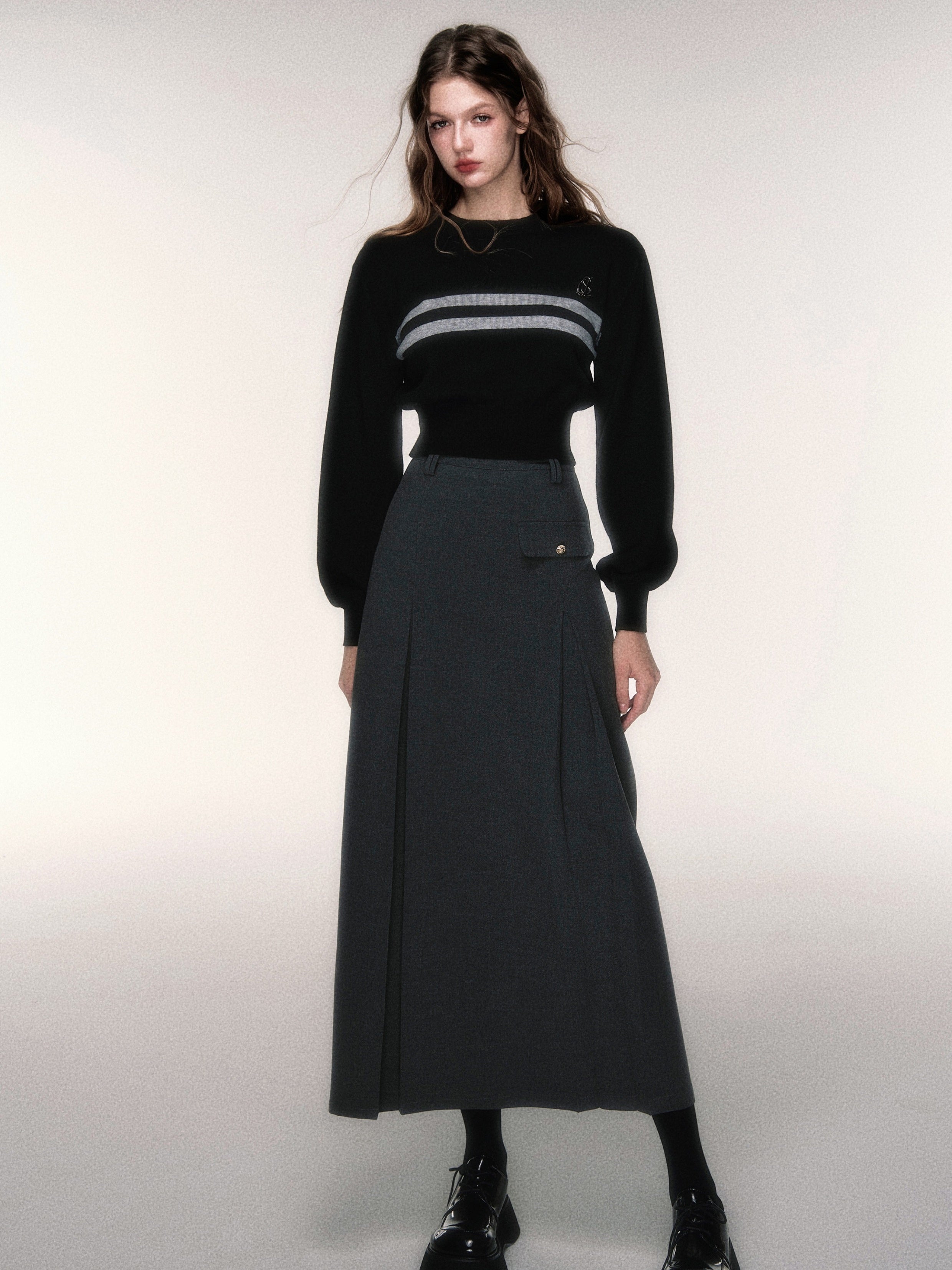 Box Pleated Long Skirt