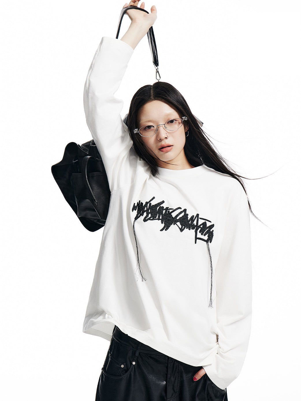 Hollow Embroidery Loose Long-sleeved T-shirt