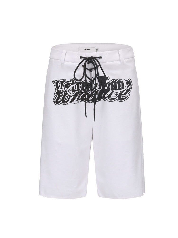 Lace-Up Drawstring Logo Casual Half-Pants