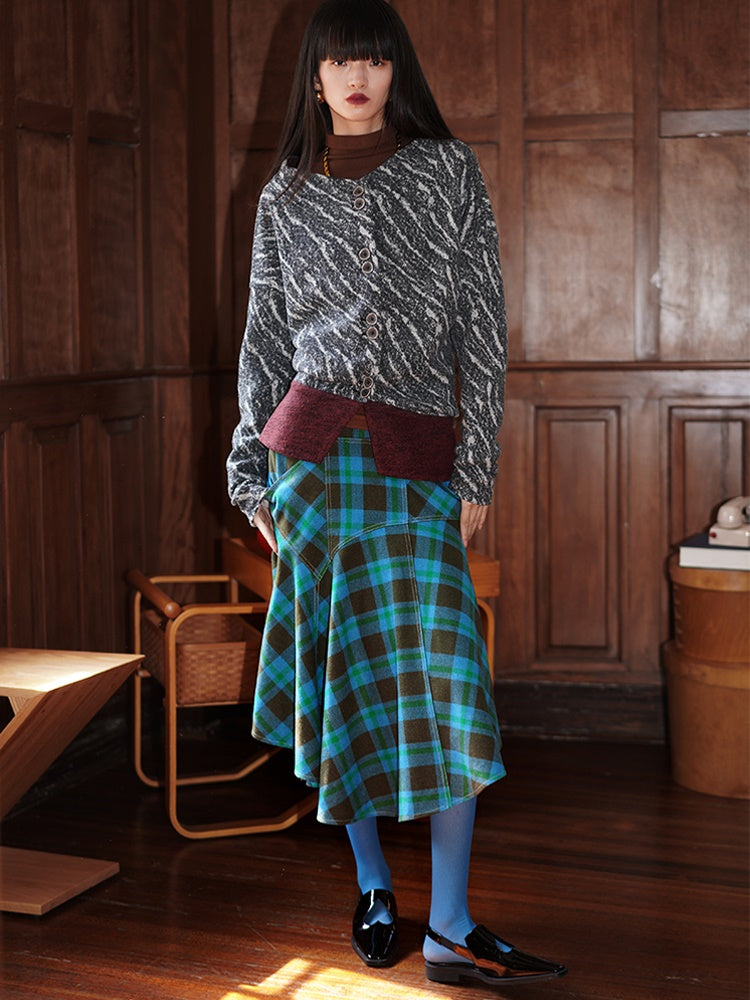 Vintage Taste Plaid Asymmetry Design Skirt