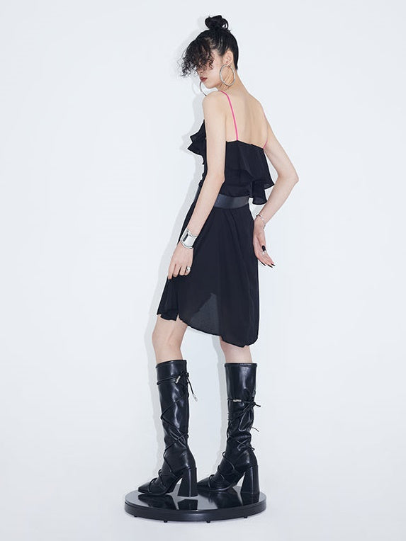 Asymmetric Ruffled Suspender Dress