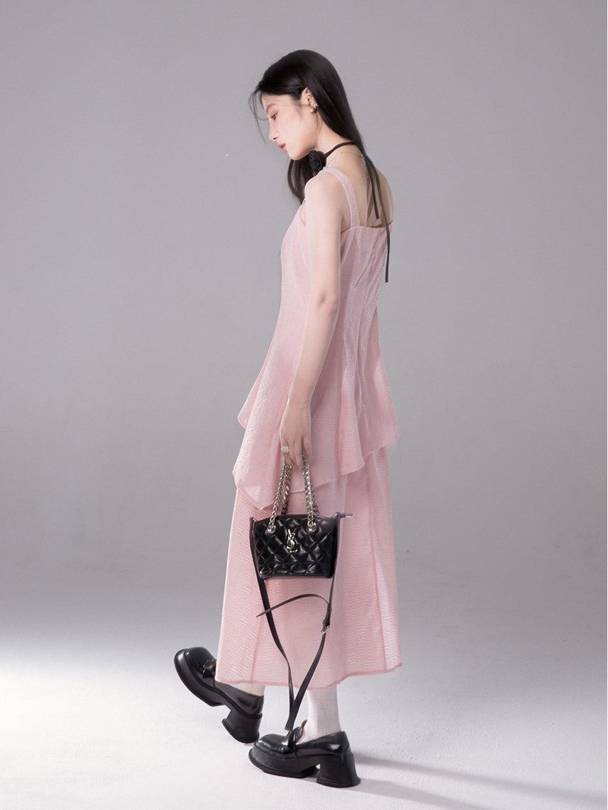 Irregular Slanted Shoulder Suspender Dress