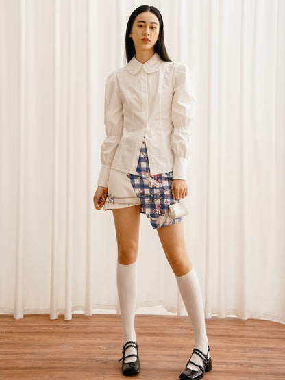 Plaid Print Stitching Asymmetric A-line Skirt