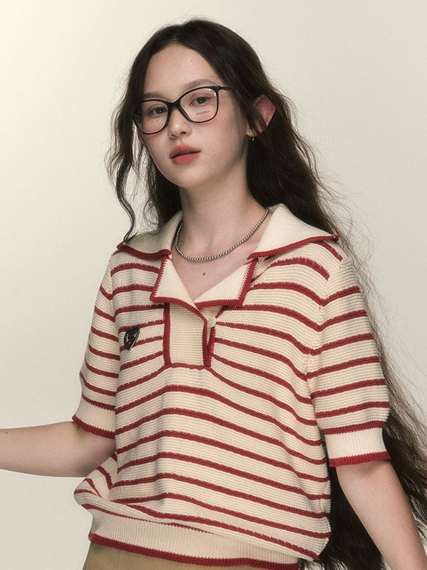 Simple Border Short-sleeved Knitted Pullover – ARCANA ARCHIVE