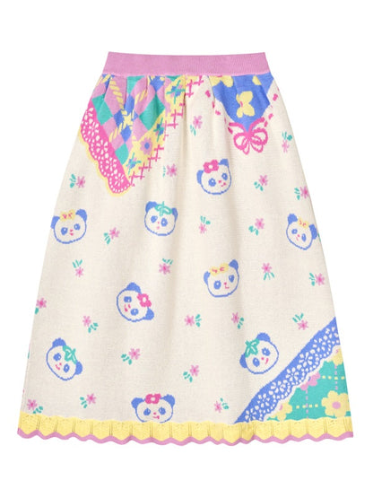 Panda Knitted Jacquard Patchwork Style Skirt