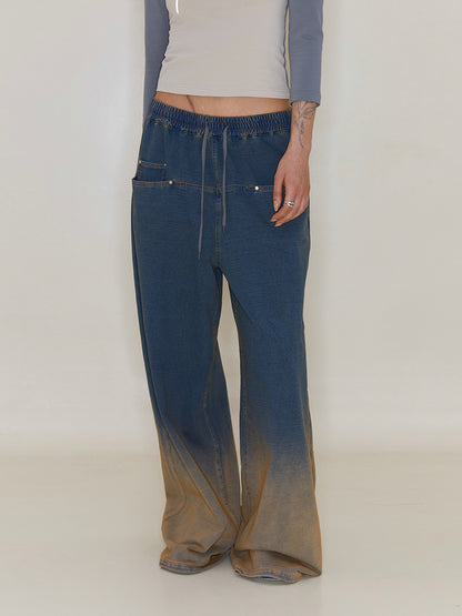 Heavy Washed Denim Gradient Loose Pants