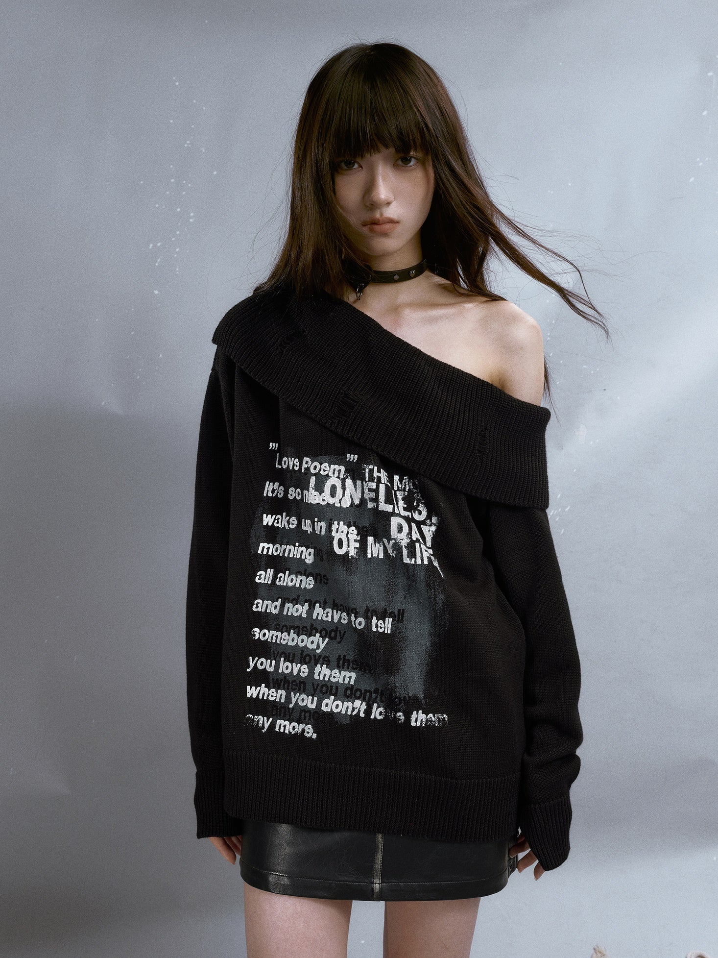 Punk-Druck One-Shoulder Lose Pullover