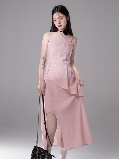 Irregular Slanted Shoulder Suspender Dress