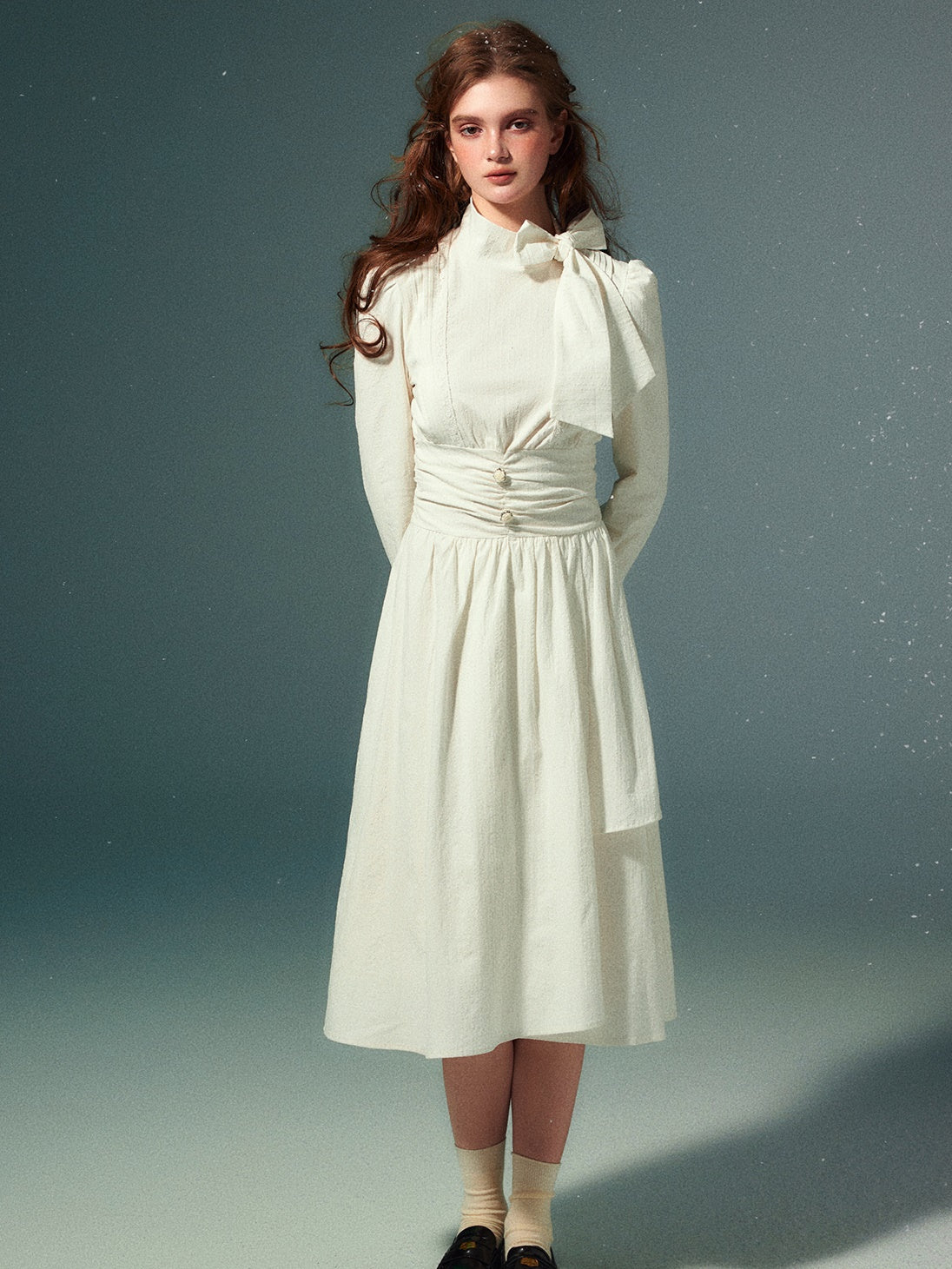 Half-high Collar Bow Waist Slim Dress