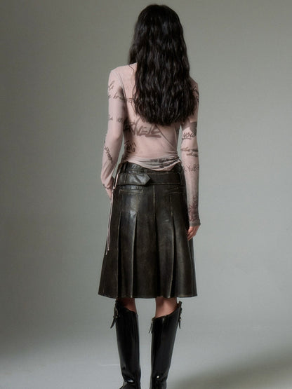 Retro Leather Rivet Belt Skirt