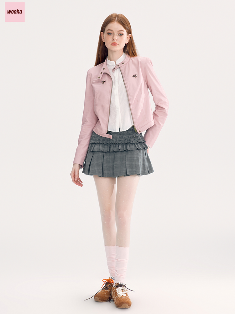 High-End Short Simple Retro Leathe-Jacket