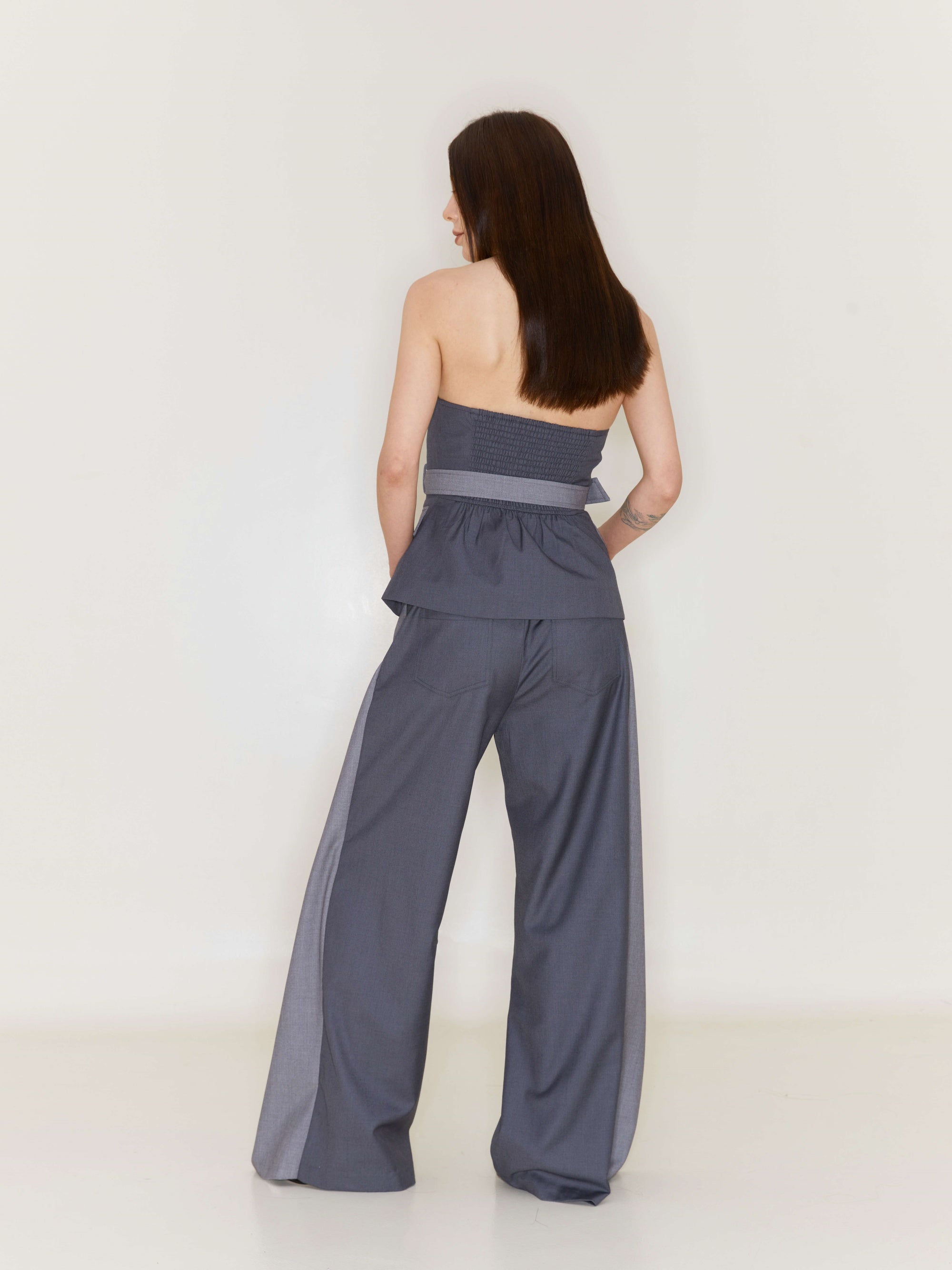 Folding Waist Pleated Wide-Leg Pants